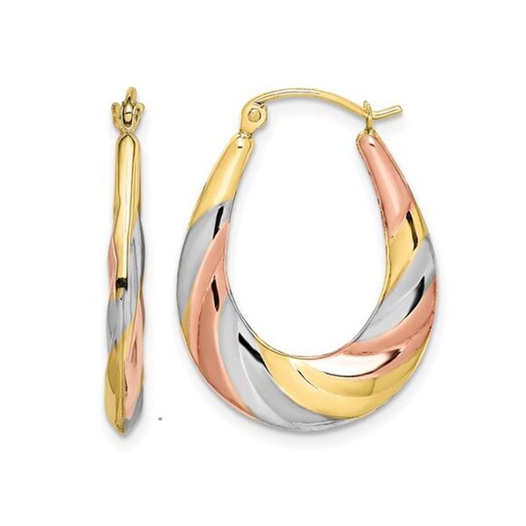10K Two Tone Gold Polished Twisted Hoop Earrings